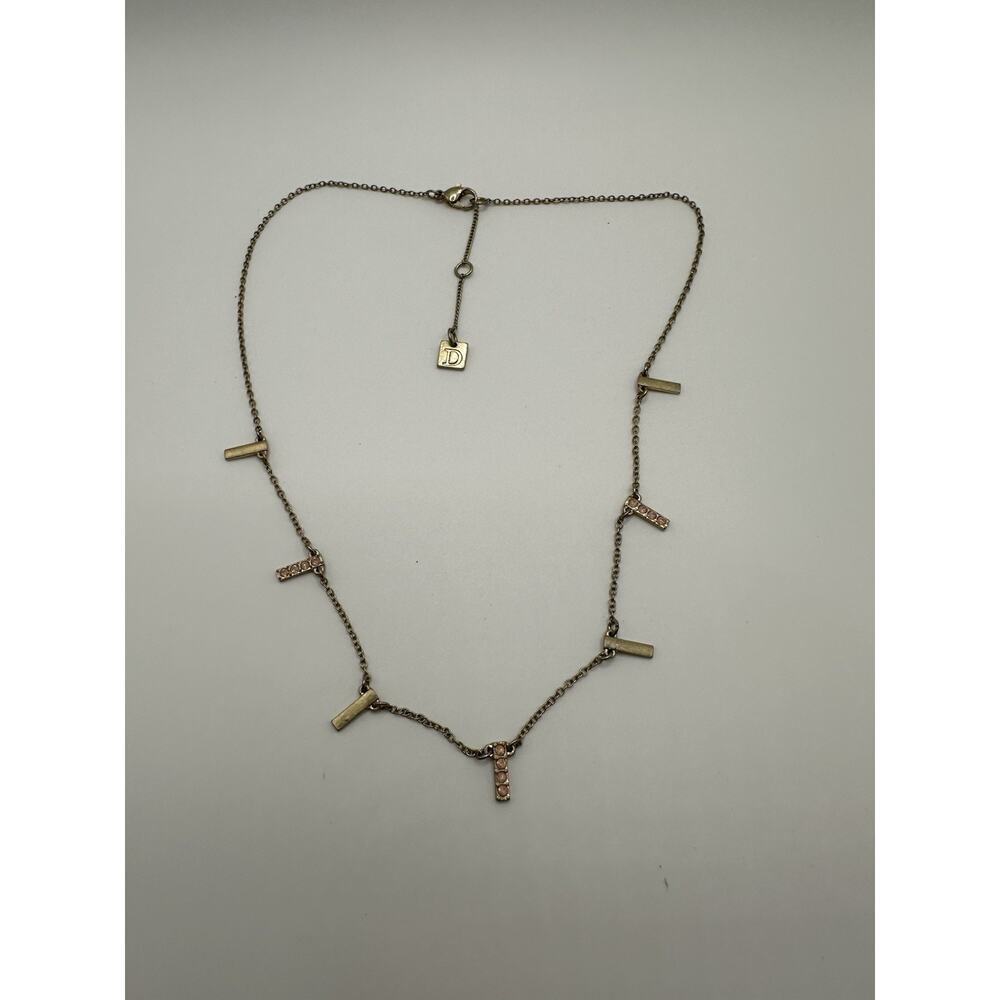 Gold Tone Chain Necklace With Pink Rhinestones Signed D 16”